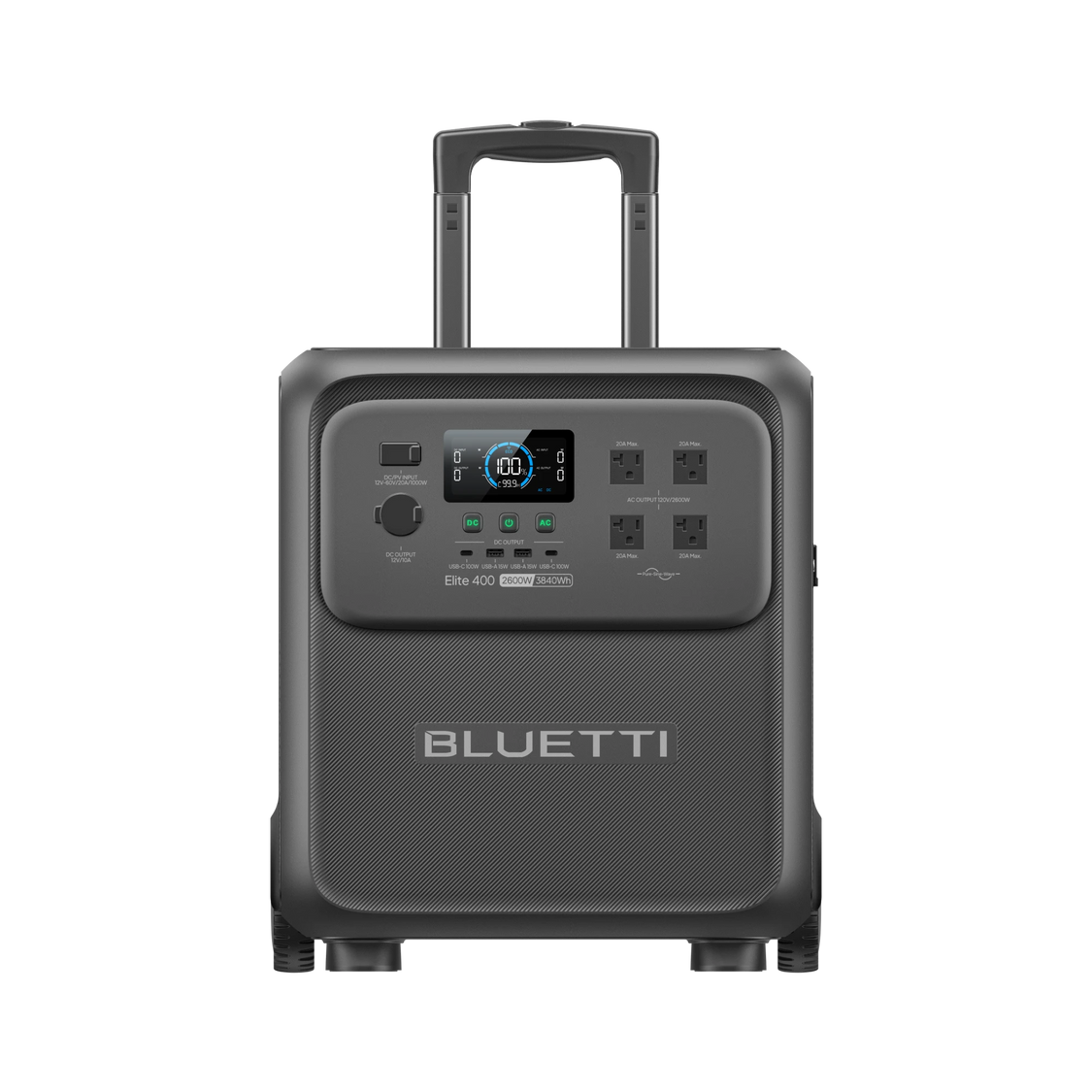 BLUETTI Elite 400 rolling power station with wheels and telescoping handle